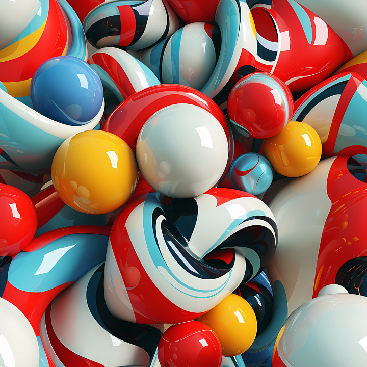 Inflated Glossy Vinyl Bubbles in Red, Blue, White & Yellow seamless PBR texture preview