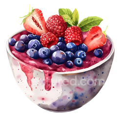 seamless Acai Berry Bowl Breakfast Graphic Featuring Fresh Strawberries, Raspberries, and Blueberries texture 8k free download PBR