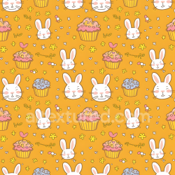 seamless Seamless 3D PBR Texture with Playful Easter Bunny Heads and Cupcakes on Orange Background texture 8k free download PBR