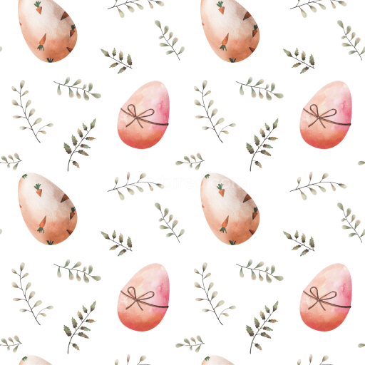 Seamless 3D PBR texture of pastel watercolor Easter eggs and delicate branches