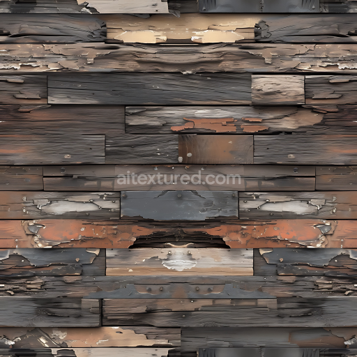 Seamless 3D Weathered Wood Planks PBR Texture with Peeling Paint and Natural Grain