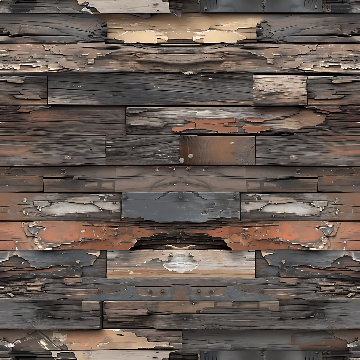 Weathered Wood Planks with Peeling Paint and Natural Grain seamless PBR texture preview