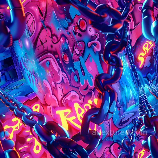 Seamless 3D PBR Graffiti Texture Featuring Neon Colors and Urban Spray Paint texture preview