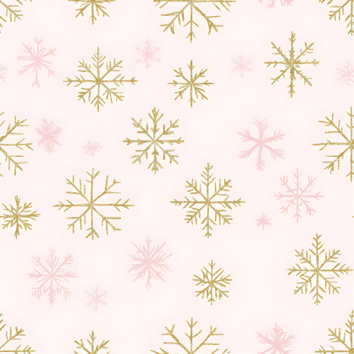 Seamless 3D PBR Christmas Digital Paper Texture with Gold Glitter and Pink Snowflakes Pattern