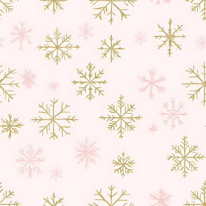 Pink Digital Paper with Gold and Pink Snowflakes seamless PBR texture preview