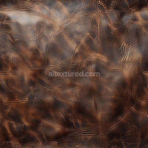 Seamless 3D PBR Texture of Distressed Brown Leather with Deep Wrinkles and Weathered Finish
