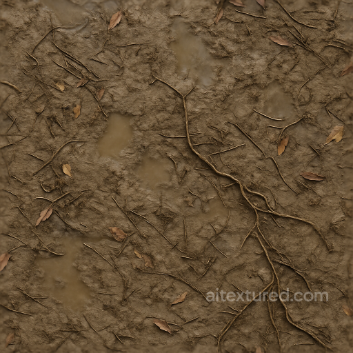 Of Wet Mud With Water Puddles And Organic Debris seamless Ground surface PBR texture