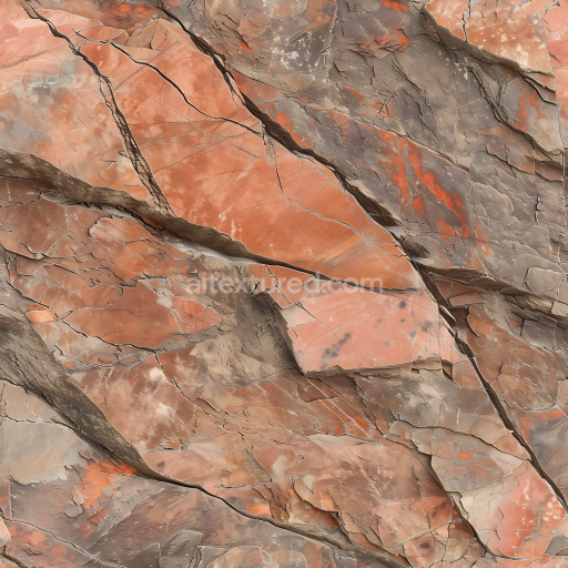Seamless 3D PBR Textured Stone Rock Surface with Reddish Cracks and Layers