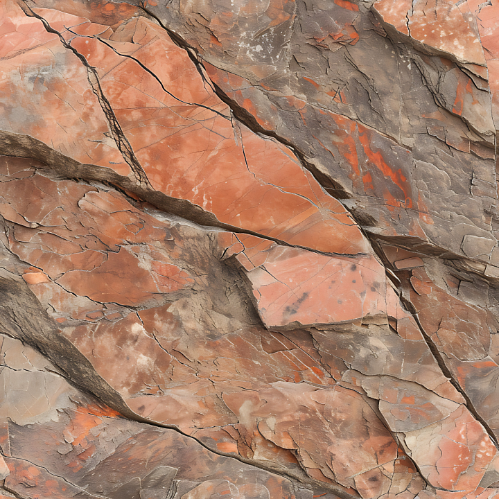 Textured Stone Rock Surface with Reddish Cracks and Layers seamless PBR texture preview