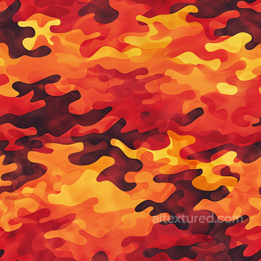 Fiery Camouflage PBR Texture with Organic Flame-Shaped Patches in Warm Reds and Yellows seamless Color Camouflage PBR texture