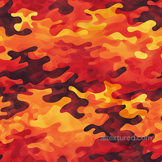 Fiery Camouflage PBR Texture with Organic Flame-Shaped Patches in Warm Reds and Yellows Color Camouflage texture preview
