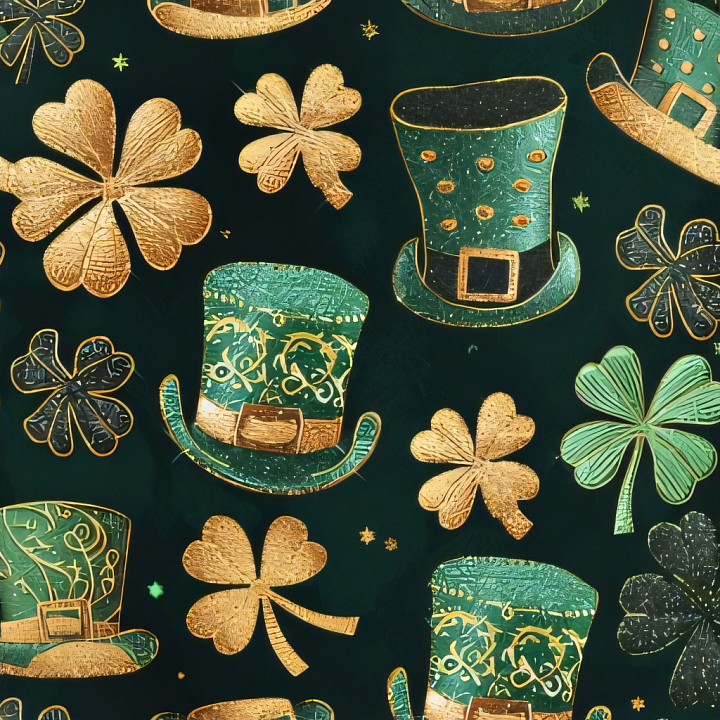 Featuring Gold & Green St Patrick Hats and Shamrocks seamless PBR texture preview