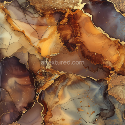 Seamless 3D Alcohol Ink PBR Texture Featuring Amber, Brown, and Gold Veins