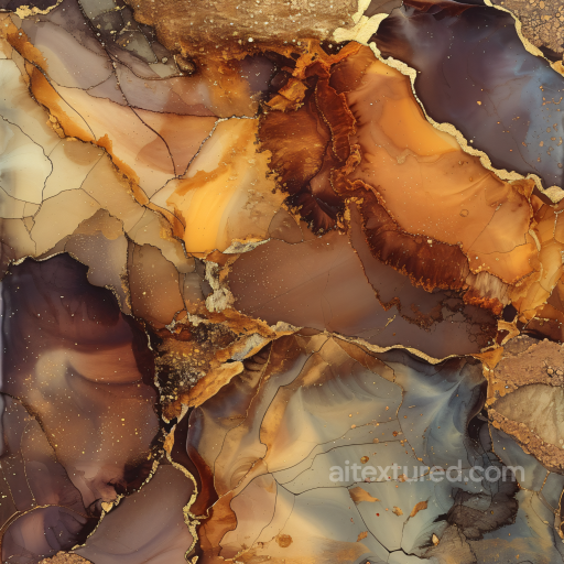 Alcohol Ink PBR Texture Featuring Amber, Brown, and Gold Veins seamless Alcohol ink PBR texture
