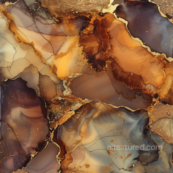 Alcohol Ink PBR Texture Featuring Amber, Brown, and Gold Veins Alcohol ink texture preview