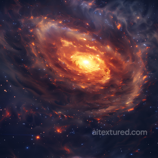Space PBR Texture of a Glowing Spiral Galaxy Nebula with Fiery Orange and Deep Blue Tones seamless Star, space, planets PBR texture