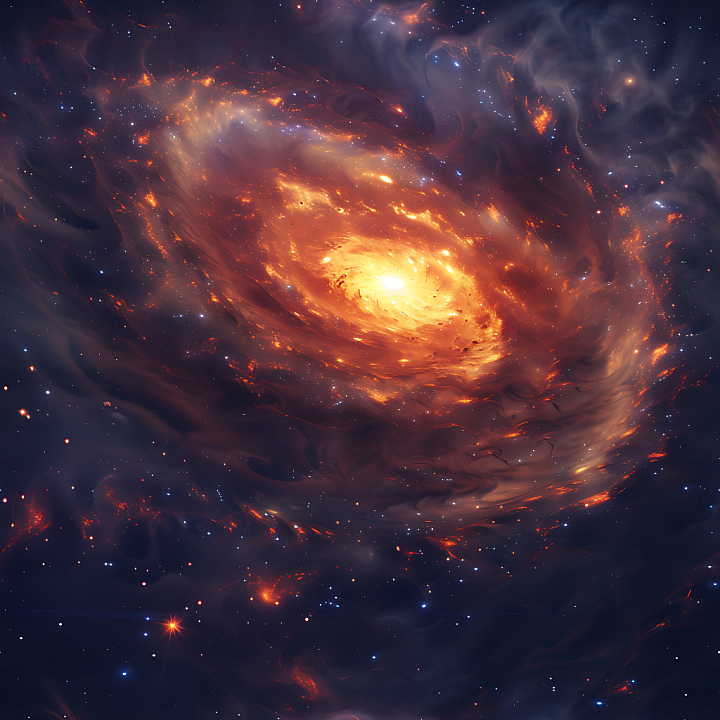 Space of a Glowing Spiral Galaxy Nebula with Fiery Orange and Deep Blue… seamless PBR texture preview