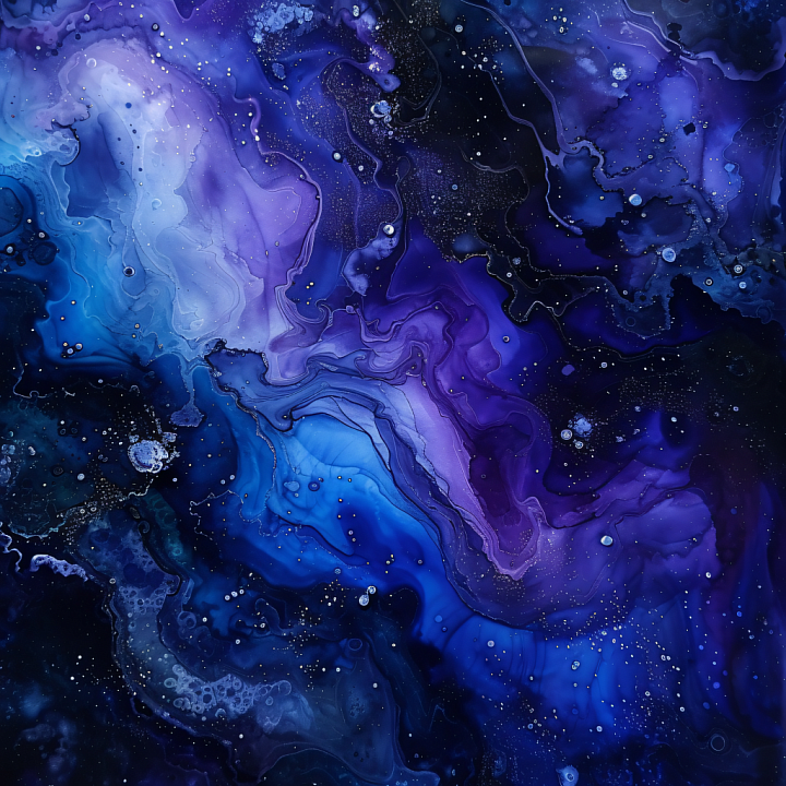 Alcohol Ink with Deep Blue and Violet Fluid Waves seamless PBR texture preview