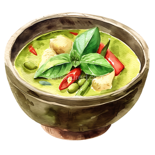 Watercolor Green Chicken Curry Breakfast Bowl Illustration