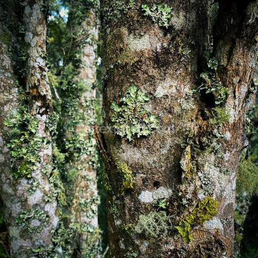 High-Resolution PBR Wood Bark Texture with Moss and Lichen