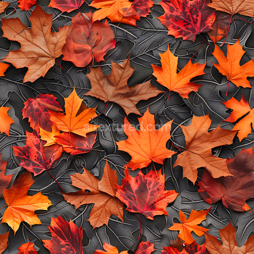 Seamless 3D Autumn Forest Camouflage PBR Texture with Realistic Fallen Leaves and Dark Leaf Outline Pattern