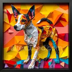 seamless Seamless 3D PBR Texture of Colorful Origami Basenji Dog with Geometric Facets texture 8k free download PBR