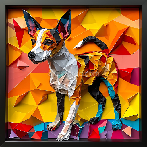Seamless 3D PBR Texture of Colorful Origami Basenji Dog with Geometric Facets
