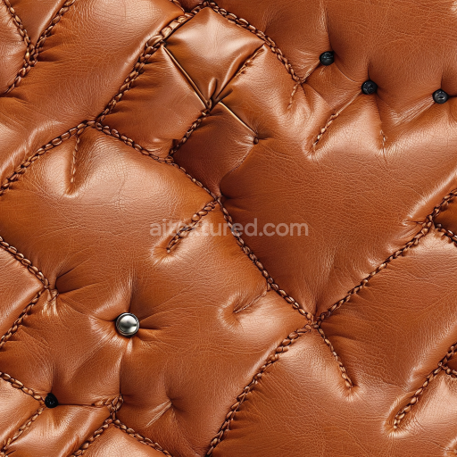 Seamless 3D Quilted Brown Leather Upholstery PBR Texture with Detailed Stitching and Button Accents