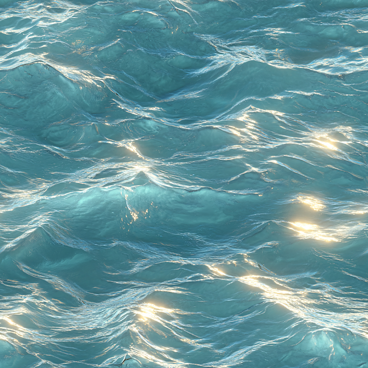Water of Turquoise Ocean Surface with Soft Waves and Realistic Light Re… seamless PBR texture preview