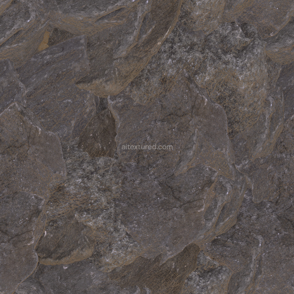 Seamless PBR rock texture showcasing dark, rough surface