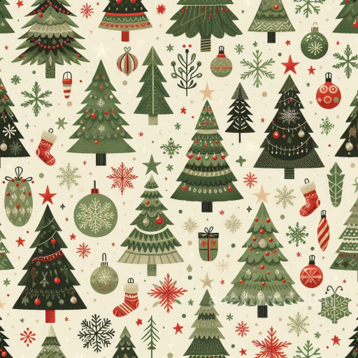 Featuring Hand-Drawn Christmas Trees and Ornaments seamless All Christmas Digital paper PBR texture