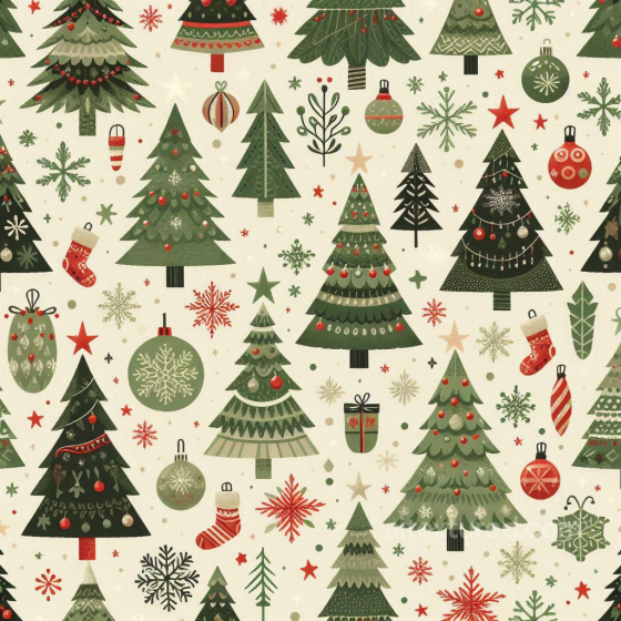 Featuring Hand-Drawn Christmas Trees and Ornaments All Christmas Digital paper texture preview