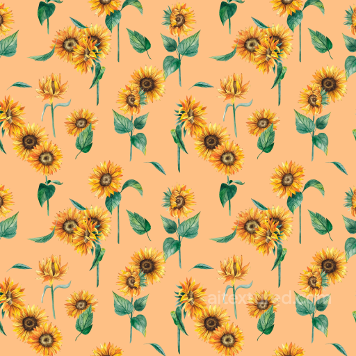 Wild Flower Texture of Sunflower Floral Pattern on Orange Fabric seamless Wild Flower  PBR texture
