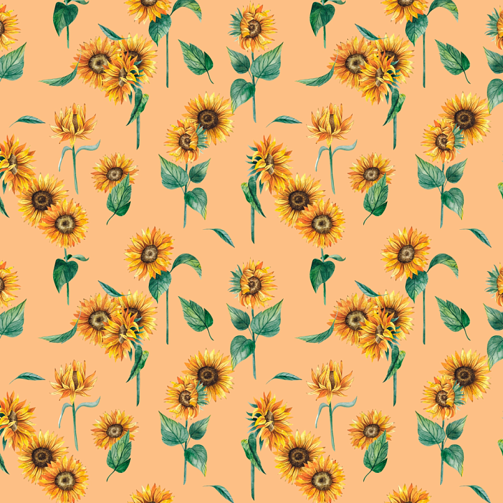 Wild Flower of Sunflower Floral Pattern on Orange Fabric seamless PBR texture preview