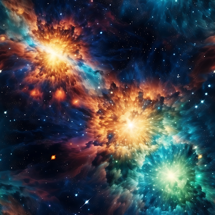 Space Featuring Vibrant Galactic Nebulae and Glowing Cosmic Clouds seamless PBR texture preview
