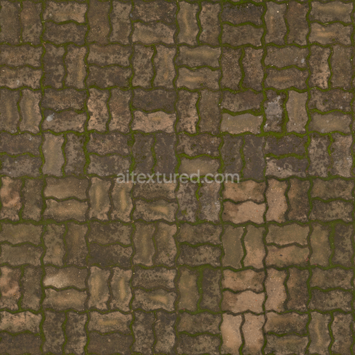 Moss Pavement Dirty — Brick Road Albedo Brick Moss — PBR seamless 3D texture