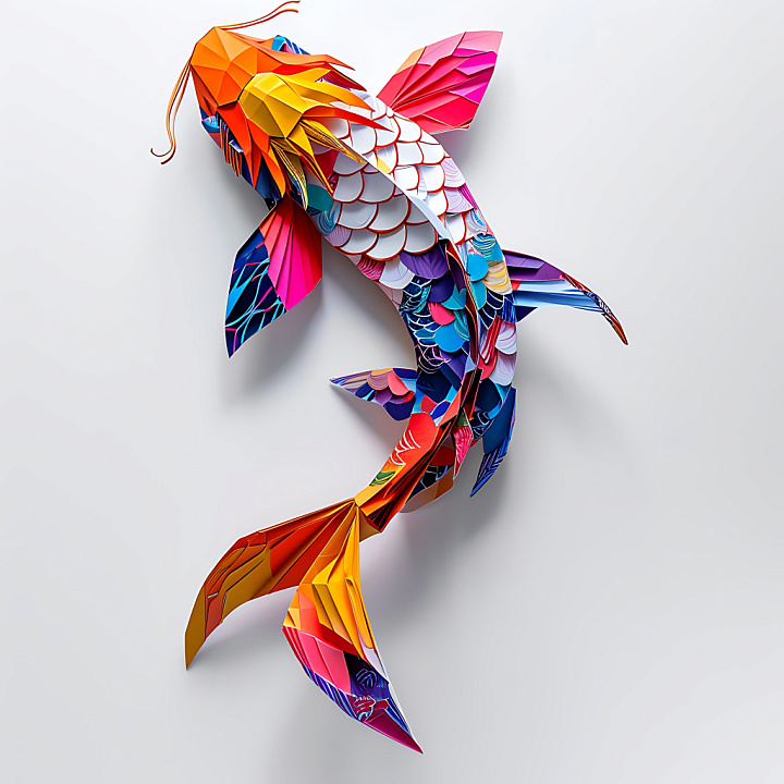 Animal of Multicolored Origami Fish Scales with Geometric Patterning seamless PBR texture preview