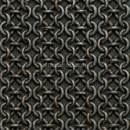 Seamless 3d texture pbr 8k of oxidized metal chainmail with small rings