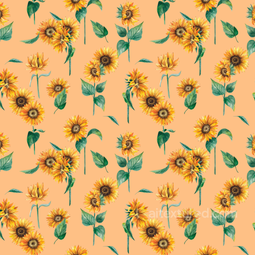 Wild Flower Texture with Bright Sunflower and Leaf Pattern on Peach Background seamless Wild Flower  PBR texture