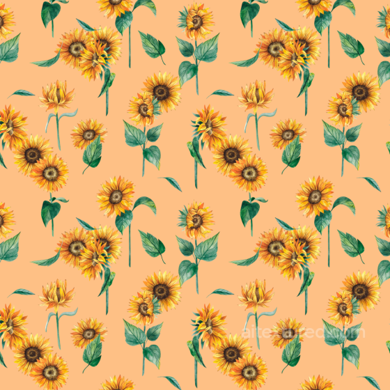 Wild Flower Texture with Bright Sunflower and Leaf Pattern on Peach Background Wild Flower texture preview
