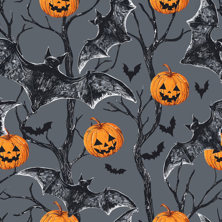 with Vintage Halloween Bats and Jack-o'-Lanterns seamless PBR texture preview