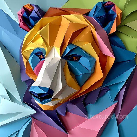 Animal Texture of Colorful Origami-Style Bear Face Animal texture preview