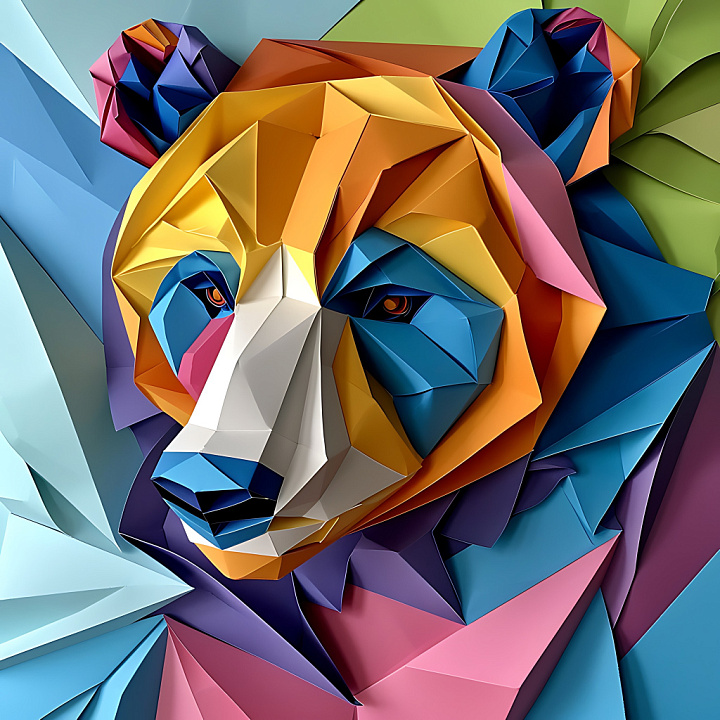 Animal of Colorful Origami-Style Bear Face seamless PBR texture preview