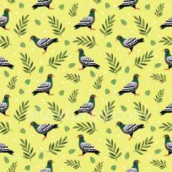Pattern Bundle - Seamless 3D Pattern PBR Texture Featuring Stylized Pigeons and Green Leaf Motifs on Yellow texture preview