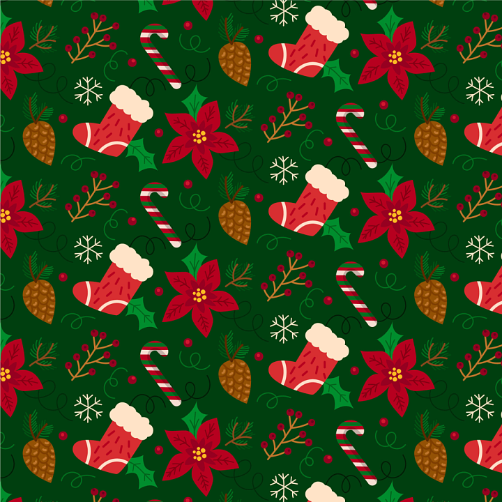 Christmas Digital Paper with Festive Icons seamless PBR texture preview