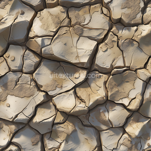 Seamless 3D Cracked Dry Stone Ground PBR Texture with Earthy Beige Tones