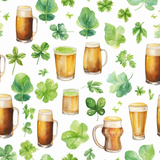 with St Patrick's Day Beer Glasses and Shamrock Leaves seamless St patrick digital paper bundle PBR texture
