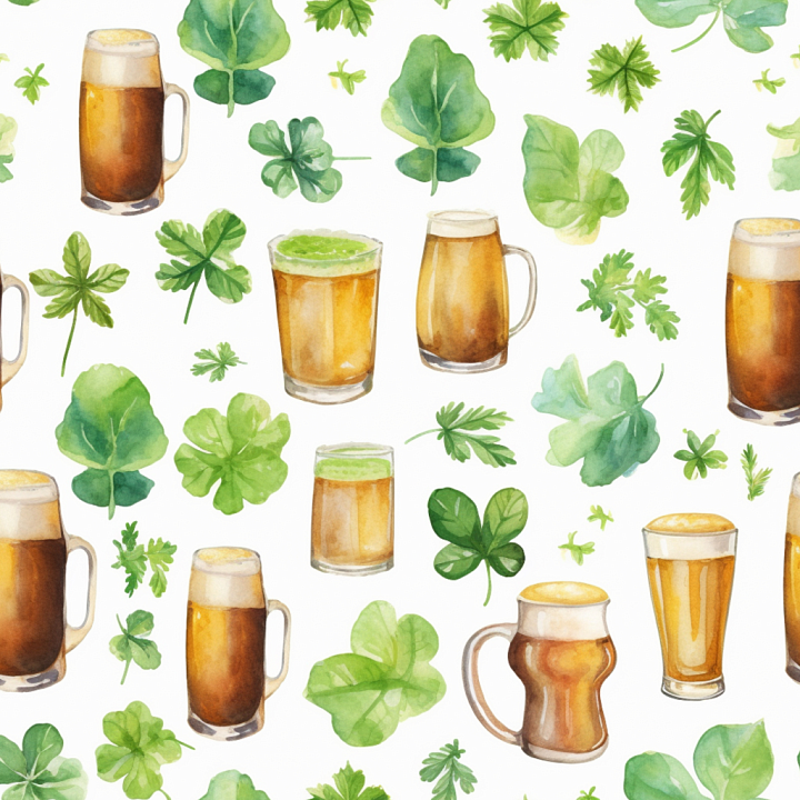 with St Patrick's Day Beer Glasses and Shamrock Leaves seamless PBR texture preview
