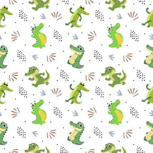 Pattern PBR Texture with Playful Cartoon Crocodiles and Abstract Motifs seamless Pattern Bundle PBR texture