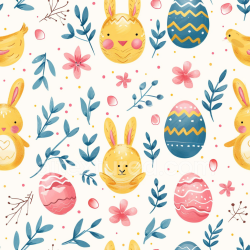 seamless Seamless 3D PBR Texture with Hand-Painted Easter Bunnies, Eggs, and Floral Motifs texture 8k free download PBR